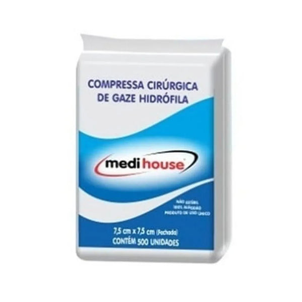 Compressa de Gaze 7,5x7,5 9 Fios Não Estéril pct c/500un. Medi-House