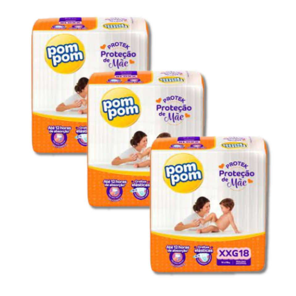 Kit 3x Fralda Pom Pom Protek Proteção de Mãe Jumbo Tamanhos