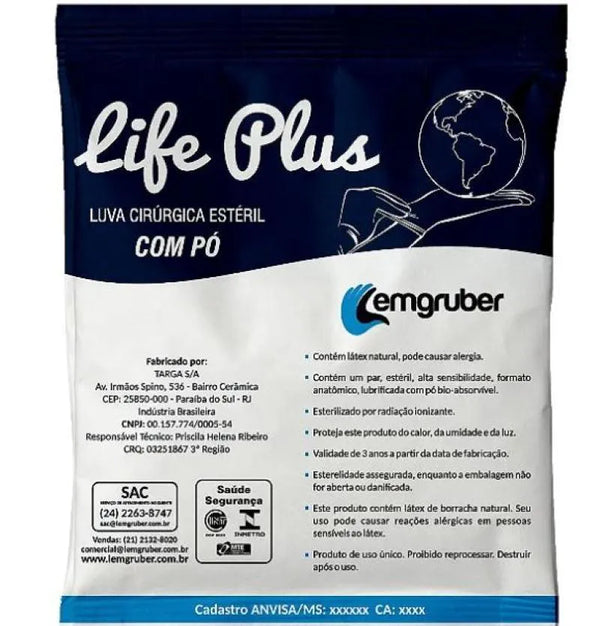 LUVA CIR/ESTERIL C/PO N.8,0 LIFE PLUS LEMGRUBER