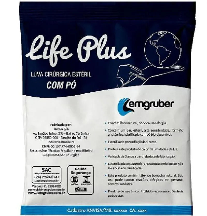 LUVA CIR/ESTERIL C/PO N.8,0 LIFE PLUS LEMGRUBER