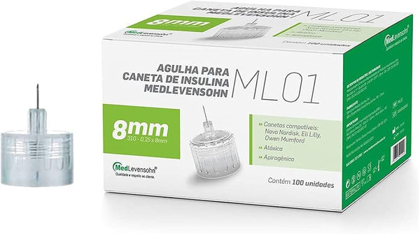 AGULHA P/ CANETA INSULINA 08MM 25X8 31G CX C/100 MEDLEVENSOHN