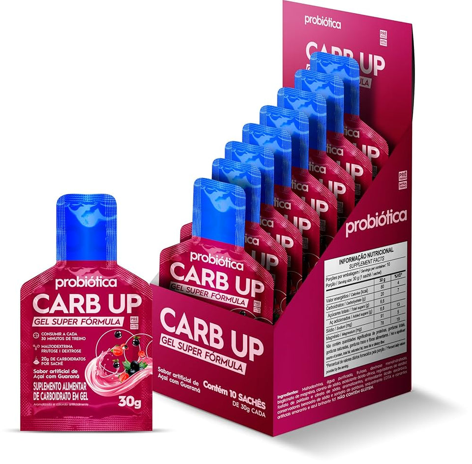 Carb Up Gel Super Fórmula Display 10 Sachês de 30g Açaí c/ Guaraná Probiotica