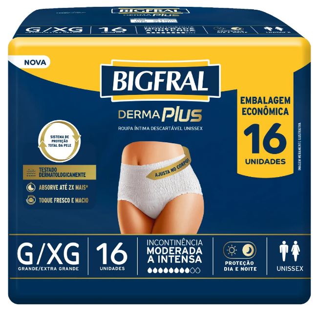 BIGFRAL DERMA PLUS PANTS ROUPA ÍNTIMA TAM.G/XG C/16 UNIDADES