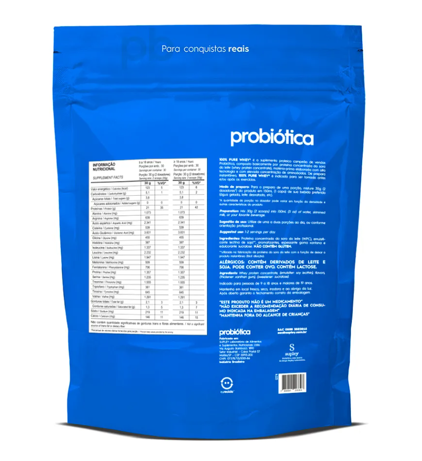 100% Pure Whey Refil 900g Baunilha Probiotica