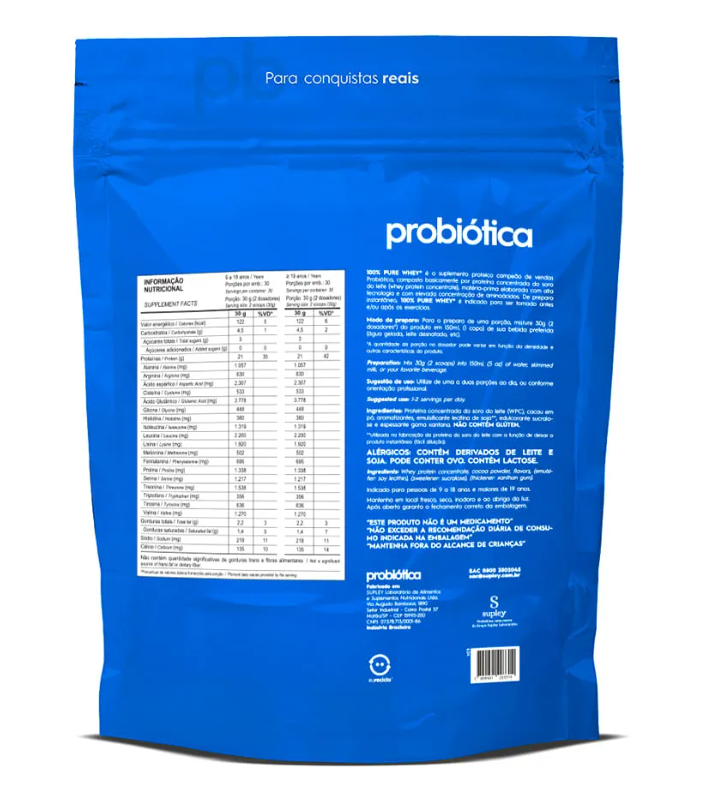 100% Pure Whey Refil 900g Chocolate Probiótica