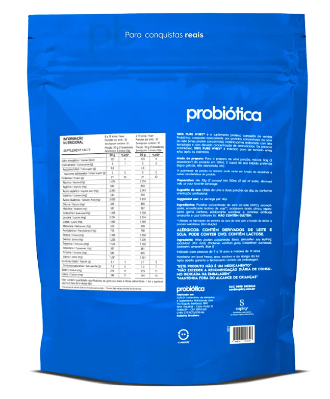 100% Pure Whey Refil 900g Morango Probiotica