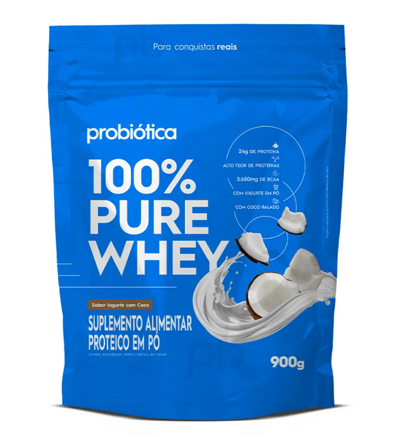 100% Pure Whey Refil 900g Iogurte com Coco Probiotica