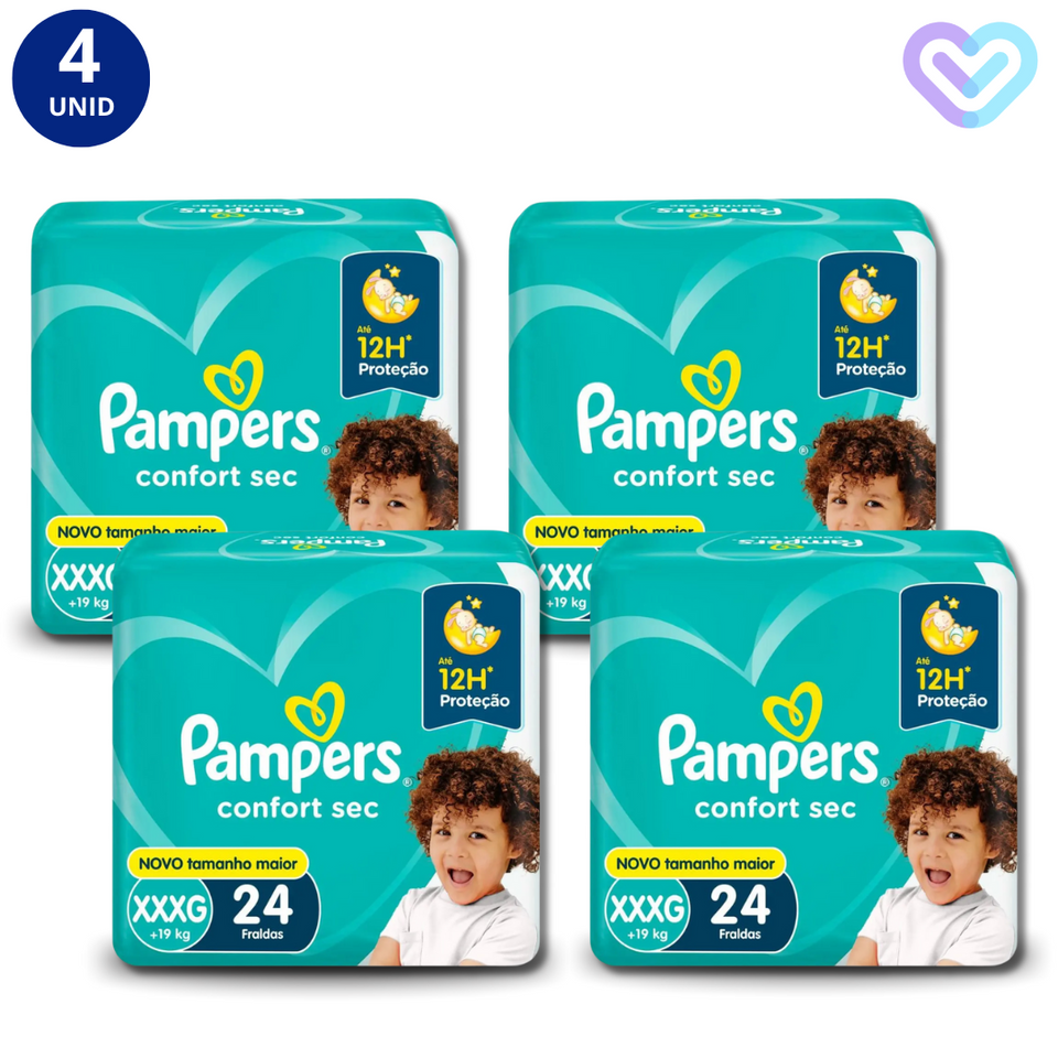KIT 4X FRALDA PAMPERS CONFORT SEC