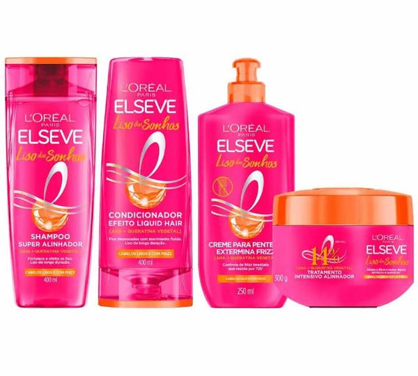 Kit Elseve Liso dos Sonhos Shampoo 200ml + Condicionador 200ml + Creme de Pentear 250ml + Creme de Tratamento 300g