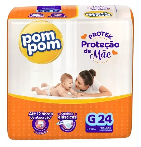 KIT 3X FRALDA POM POM PROTEK PROTEÇÃO DE MÃE JUMBO