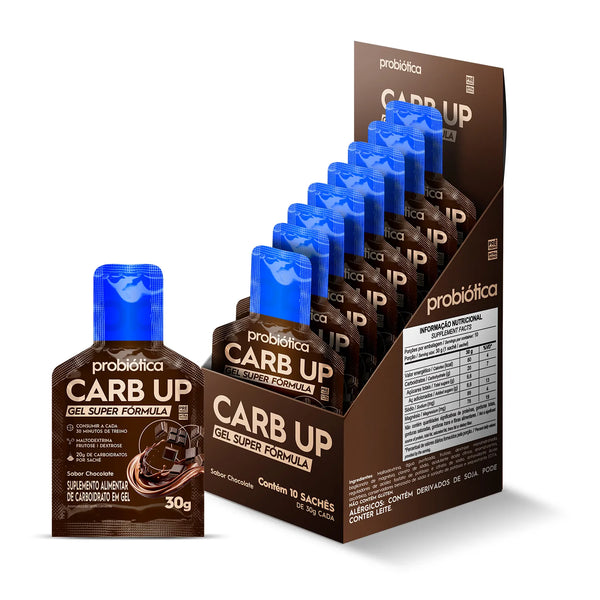CARB UP GEL SUPER FORMULA DISPLAY 10 SACHÊS CHOCOLATE PROBIÓTICA