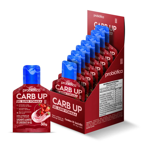 CARB UP GEL SUPER FÓRMULA DISPLAY 10 SACHÊS MORANGO SILVESTRE V01 PROBIÓTICA