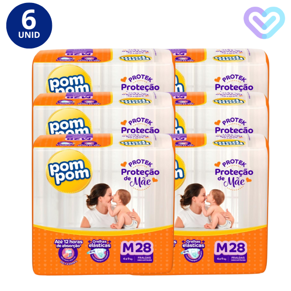 6X FRALDA POM POM PROTEK PROT MAE JUMBO TAMANHO M C/28UN
