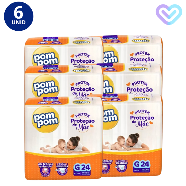 6X FRALDA POM POM PROTEK PROT MAE JUMBO TAMANHO G C/24 UN