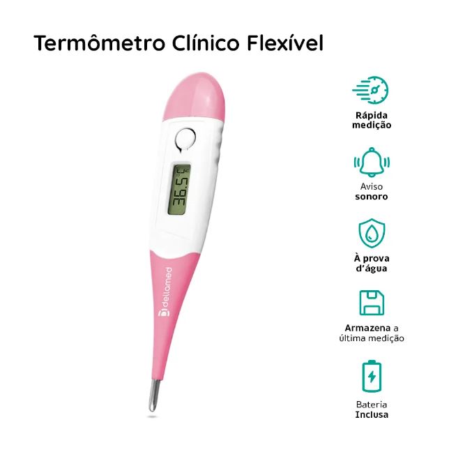 TERMÔMETRO CLÍNICO HASTE FLEXÍVEL ROSA DELLAMED