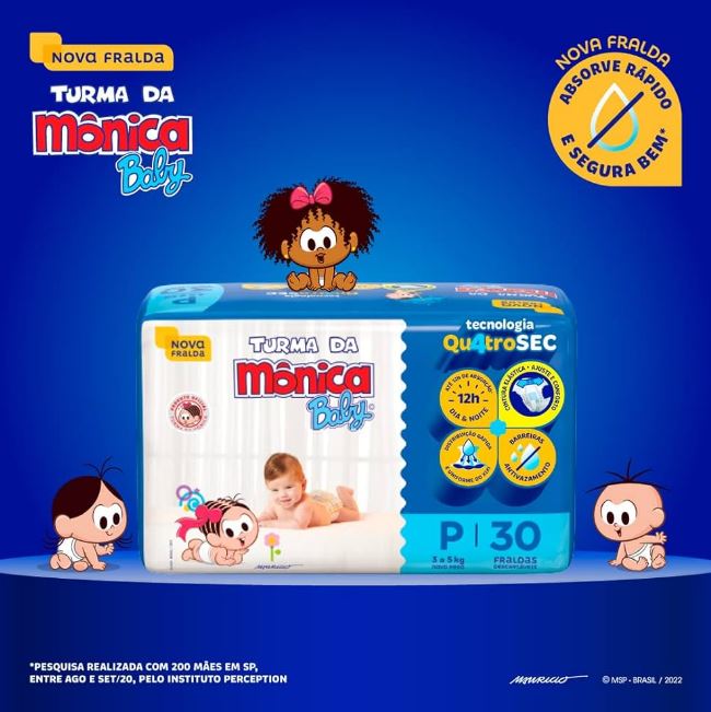 TURMA DA MÔNICA FRALDA JUMBO TAMANHO P C/30 UN