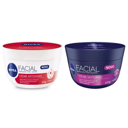 KIT CREME FACIAL ANTISSINAIS 100G + CREME FACIAL NOTURNO NIVEA
