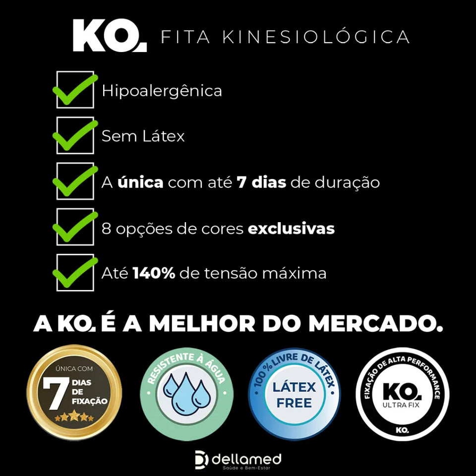 Fita Kinesiológica KO Preto Midnight Black Dellamed