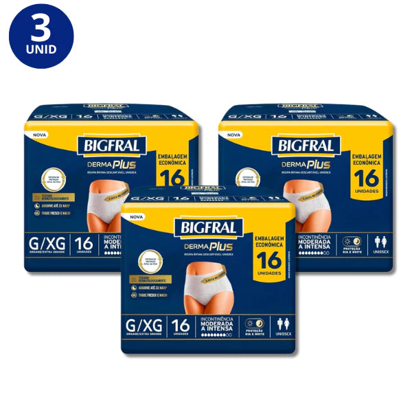 KIT 3X BIGFRAL DERMA PLUS ROUPA ÍNTIMA TAM.G/XG C/16 UNIDADES
