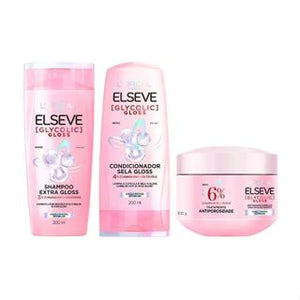 Kit Glycolic Gloss Elseve L'Oréal Paris - Shampoo 200ml + Condicionador 200ml + Creme de Tratamento 300g