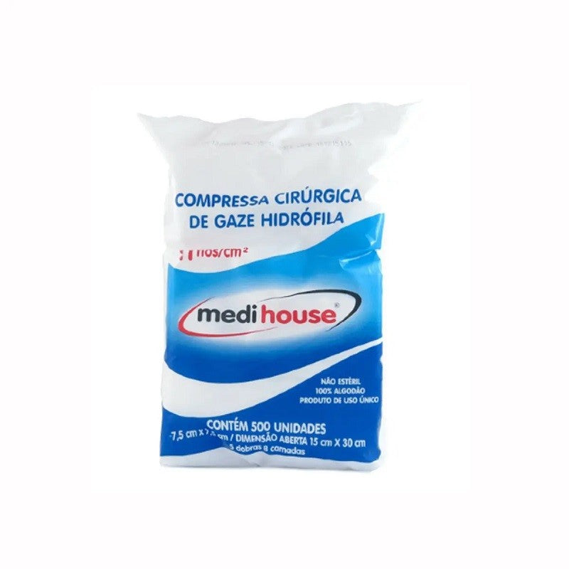 Compressa de Gaze 7,5x7,5 9 Fios Não Estéril pct c/500un. Medi-House