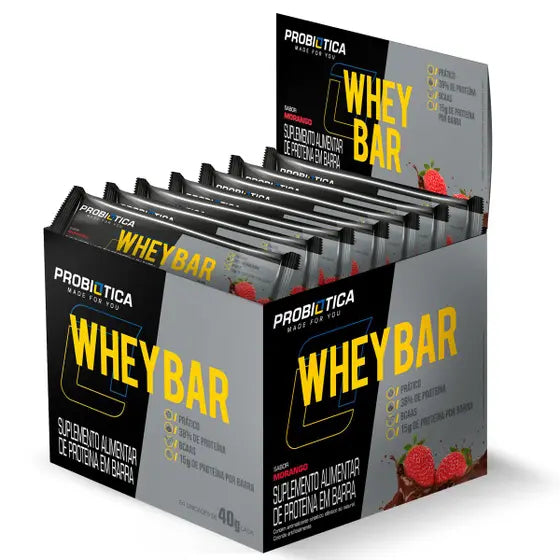 Whey Bar Morango 24 un. Probiotica