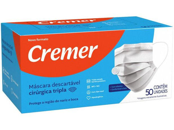 MASCARA TRIPLA C/ELÁSTICO BRANCA PCT/50 UNIDADES CREMER