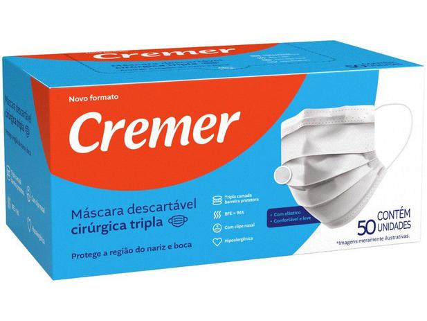 MASCARA TRIPLA C/ELÁSTICO BRANCA PCT/50 UNIDADES CREMER