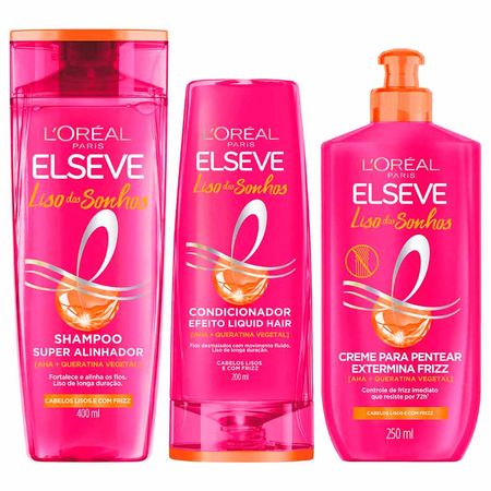 KIT LISO DOS SONHOS SHAMPOO 400ML + CONDICIONADOR 400ML + CREME DE PENTEAR 250ML LOREAL