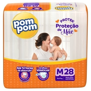 FRALDA POM POM PROTEK PROT MAE JUMBO TAMANHO M C/28UN
