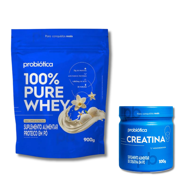 Kit 1x Creatina 100g + 1x Whey Refil 900g Sabores Diversos - Probiotica